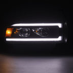 AlphaRex 94-01 RAM 1500 LUXX LED Proj Headlights Blk w/Activ Light/Seq Signal/SB DRL