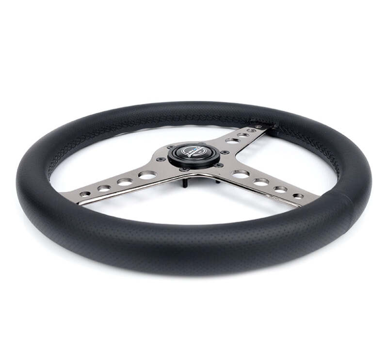 NRG Light Weight Gaming Steering Wheel - Driftz 350mm 3 Black Chrome Spokes Perforated Leather