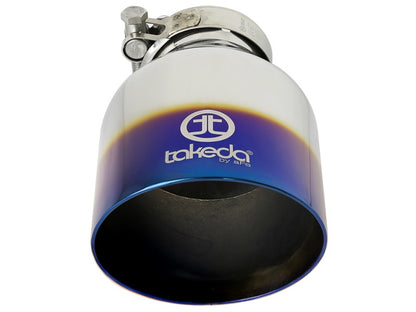 aFe Takeda 304 Stainless Steel Clamp-On Exhaust Tip 2.5in. Inlet / 4.5in. Outlet - Blue Flame