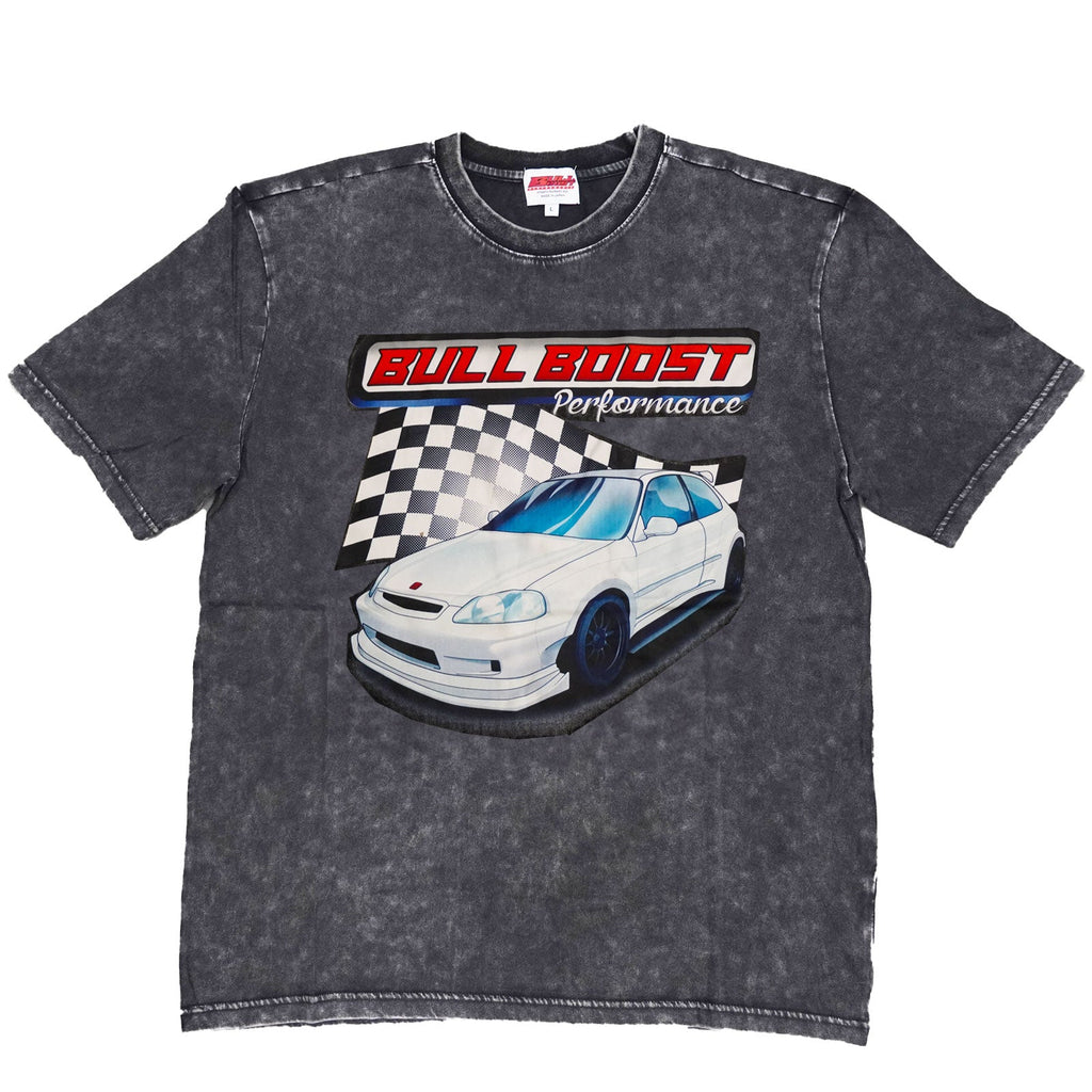 Vintage Acid Wash 250GSM Honda Civic EK Hatch Heavy Cotton Pre Shrunk T Shirt - Bull Boost Performance