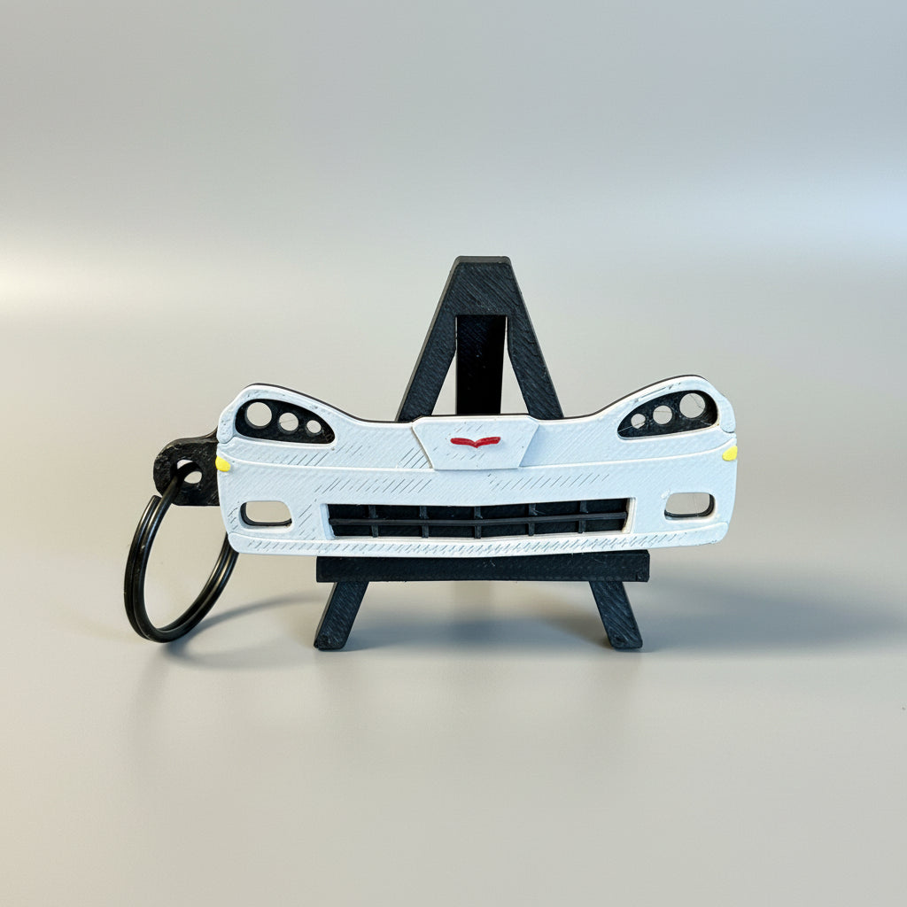 White Corvette C6 3D-printed keychain detail