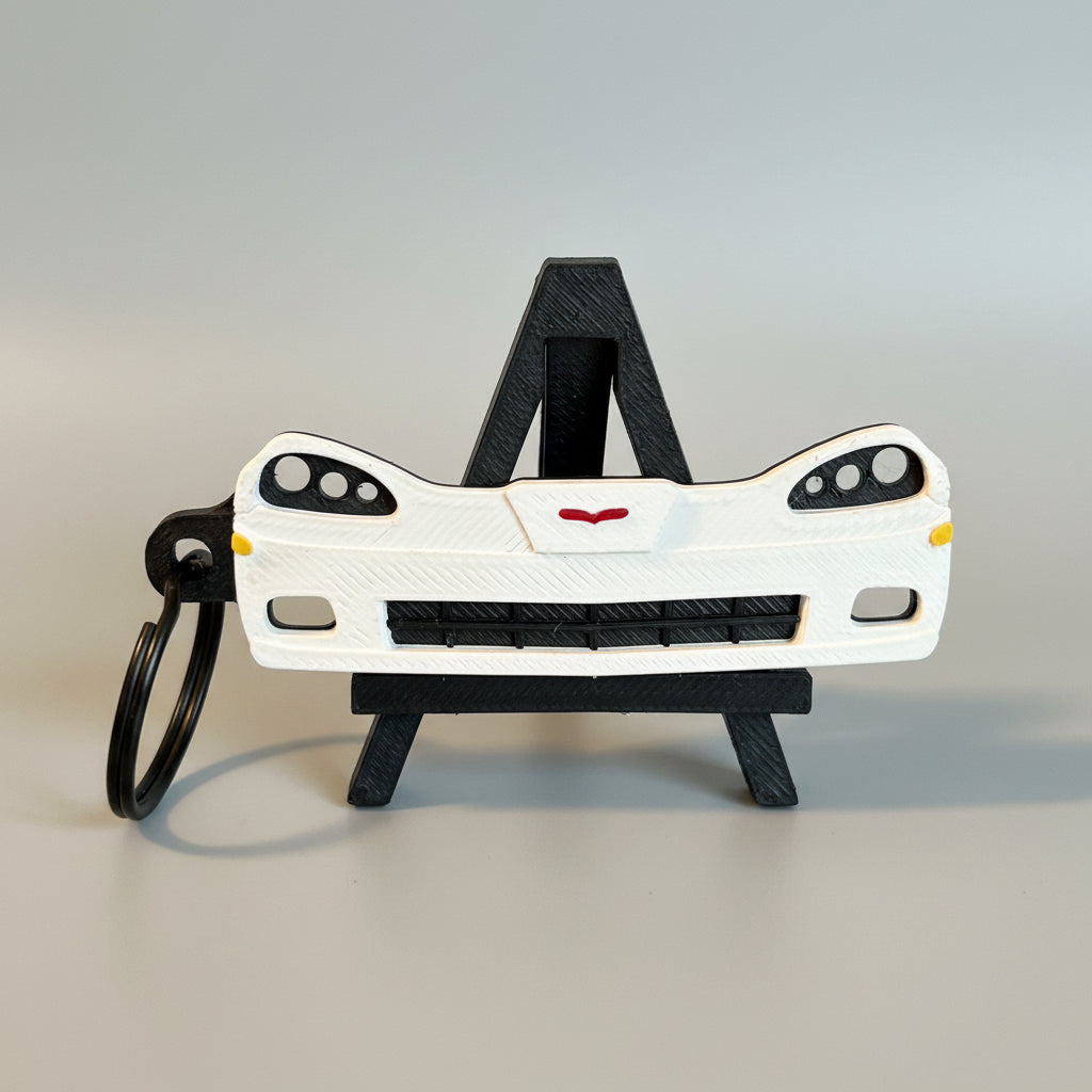 White Corvette C6 3D-printed keychain