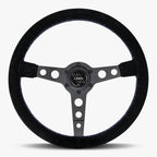 The Daytona | Black Alcantara Suede | Black Spoke | Bavarian Stitch