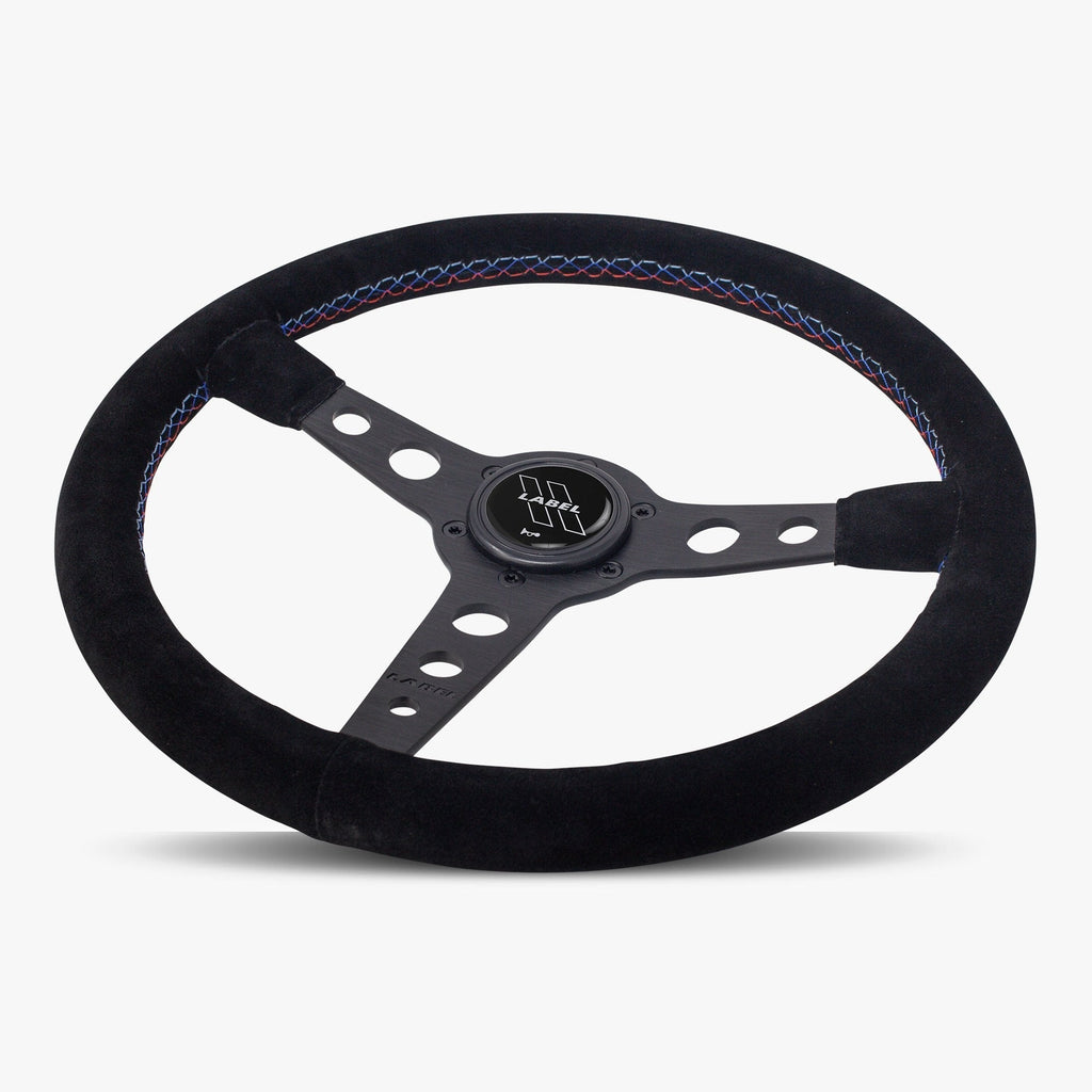 The Daytona | Black Alcantara Suede | Black Spoke | Bavarian Stitch