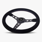 The Daytona | Black Alcantara Suede | Black Spoke | Bavarian Stitch