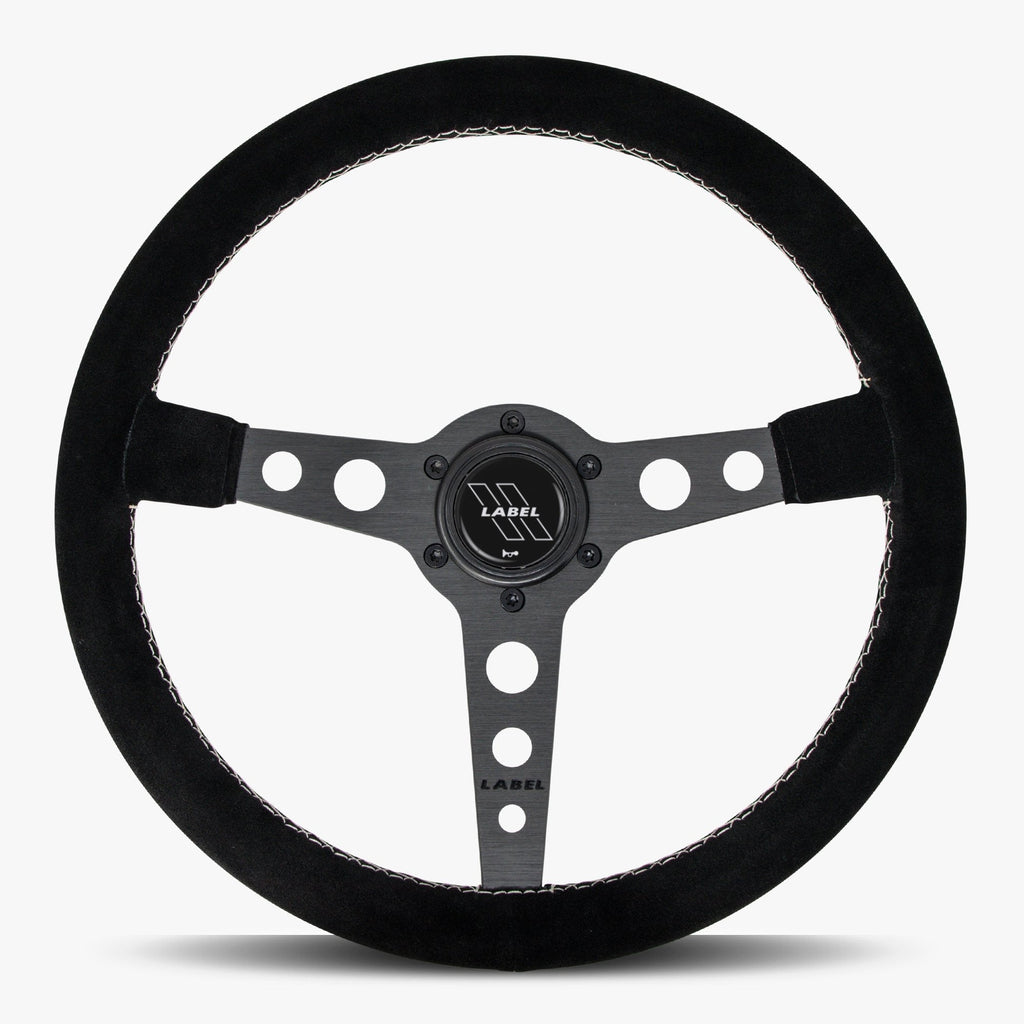 The Daytona | Black Alcantara Suede | Black Spoke | White Stitch