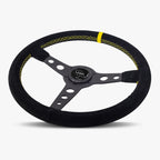 The Daytona | Black Alcantara Suede | Black Spoke | Yellow Stitch