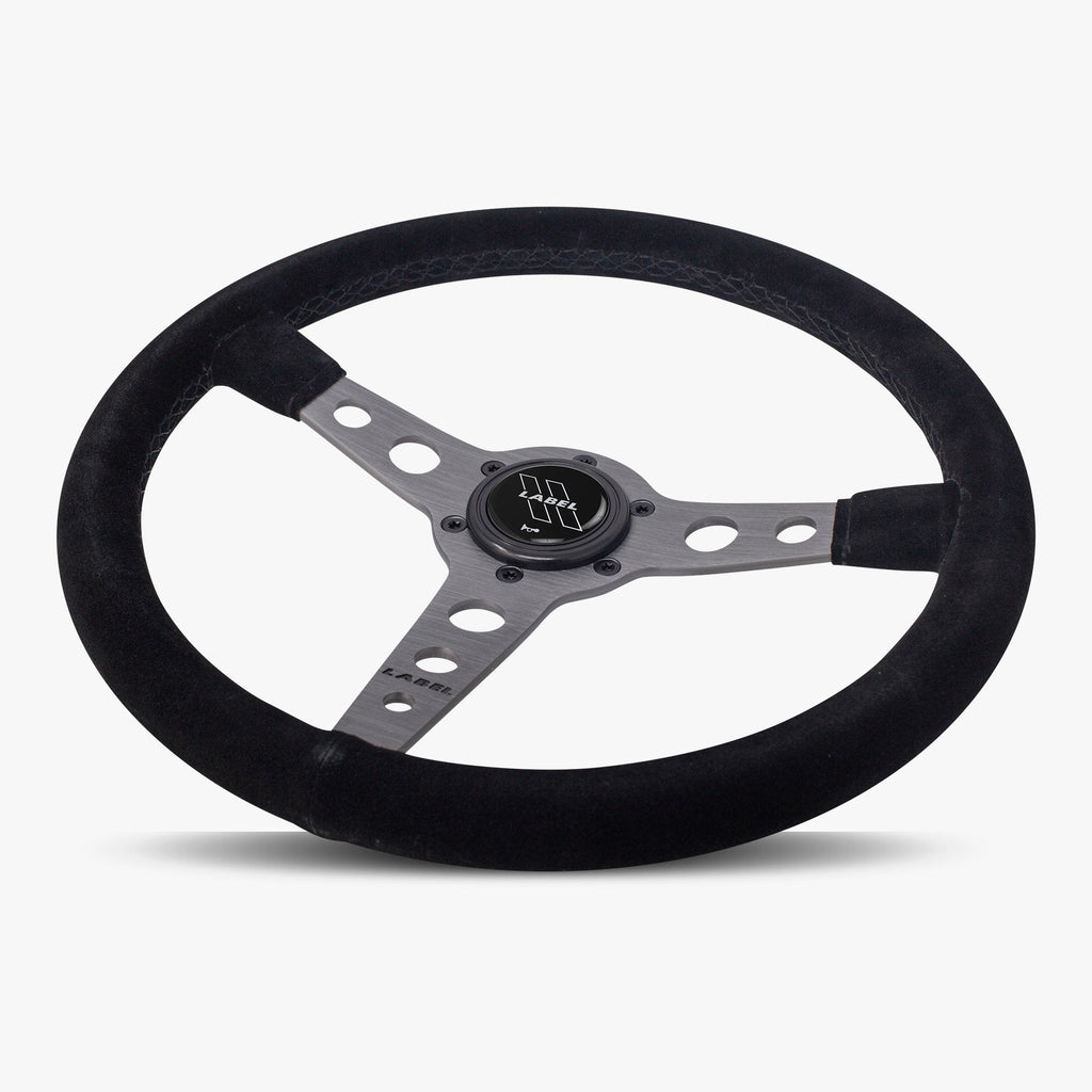 The Daytona | Black Alcantara Suede | Graphite Spoke | Black Stitch