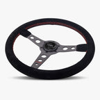 The Daytona | Black Alcantara Suede | Graphite Spoke | Red Stitch