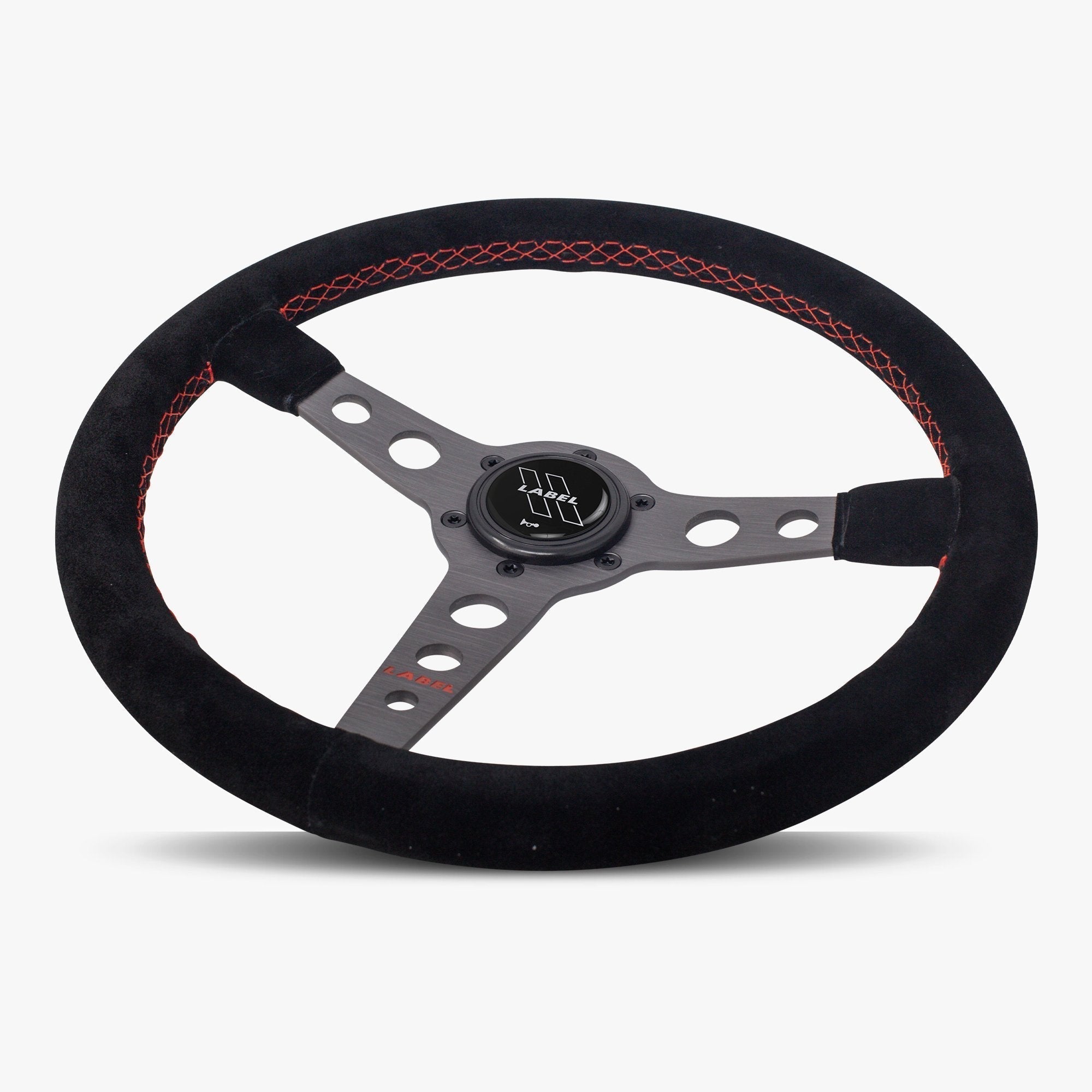 The Daytona | Black Alcantara Suede | Graphite Spoke | Red Stitch