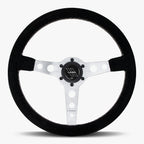 The Daytona | Black Alcantara Suede | Silver Spoke | White Stitch