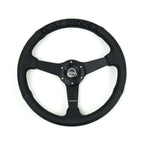 NRG Reinforced Black Perforated Leather Steering Wheel 350mm / 1.5in Deep w/ Goal Digger Blk Stitch
