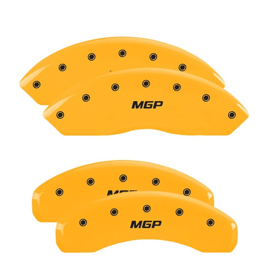 MGP 4 Caliper Covers Engraved Front & Rear MGP Yellow Finish Black Char 2018 Jeep Wrangler