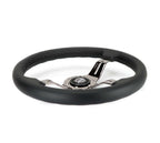 NRG Light Weight Gaming Steering Wheel - 350mm 3 Black Chrome Spokes Perforated Leather