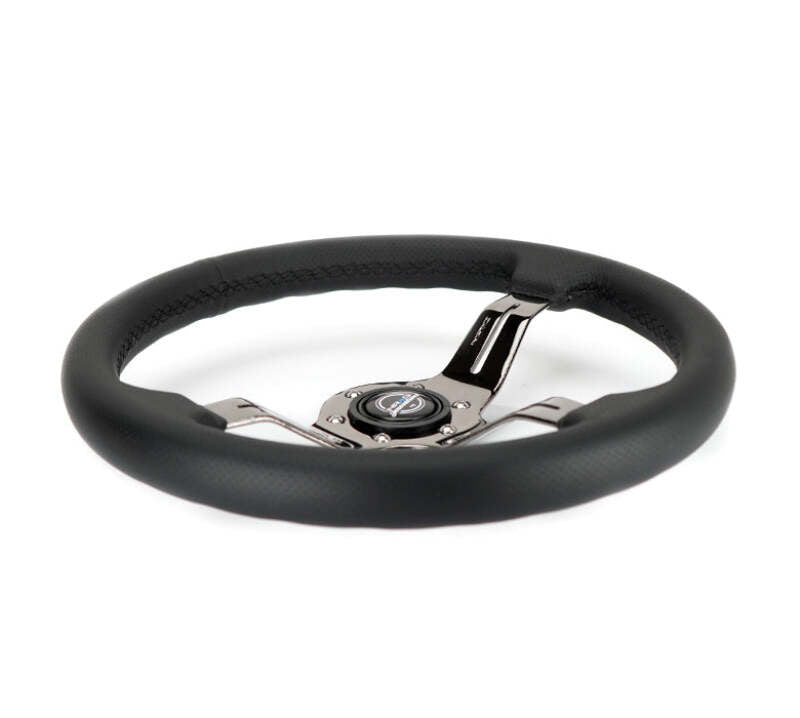 NRG Light Weight Gaming Steering Wheel - 350mm 3 Black Chrome Spokes Perforated Leather