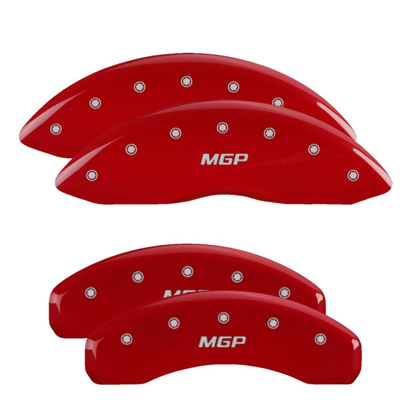 MGP 4 Caliper Covers Engraved Front & Rear MGP Red Finish Silver Char 2019 Chevrolet Silverado 1500