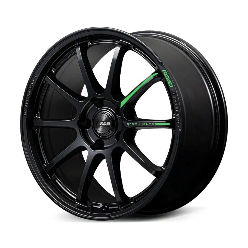 Gram Lights 57NR LIMITED II 18x9.5 +38 5-114.3 Semigloss Black Wheel w/ Black Cap/Stickers/Air Valve