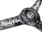 NRG Reinforced Black Perforated Leather Steering Wheel 350mm / 1.5in Deep w/ Goal Digger Blk Stitch