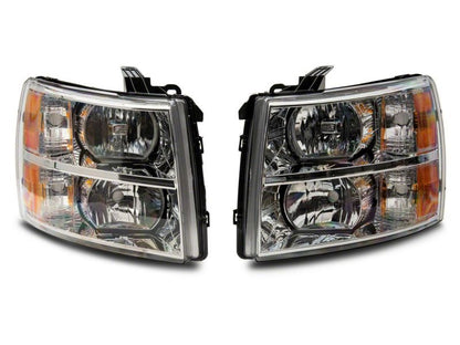 Raxiom 07-14 Chevrolet Silverado 1500 Axial OEM Rep Headlights- Chrome Housing (Clear Lens)