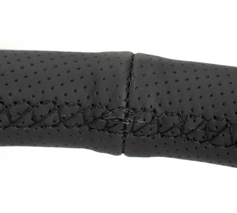 NRG Reinforced Stealth Wheel (380mm) 3 Spoke Center 1in Deep Dish - Perforated Leather Black Stitch