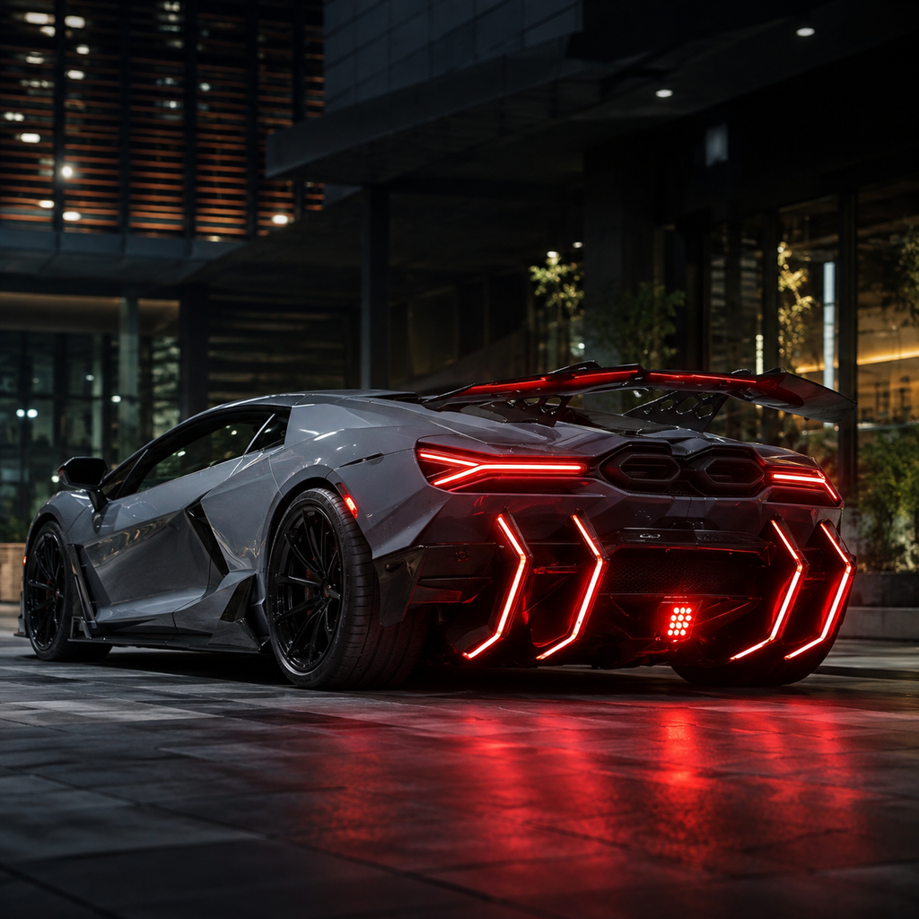 Aggressive Dry Carbon LED Diffuser Fin Set Blades for Lamborghini Revuelto by Stratec Systems