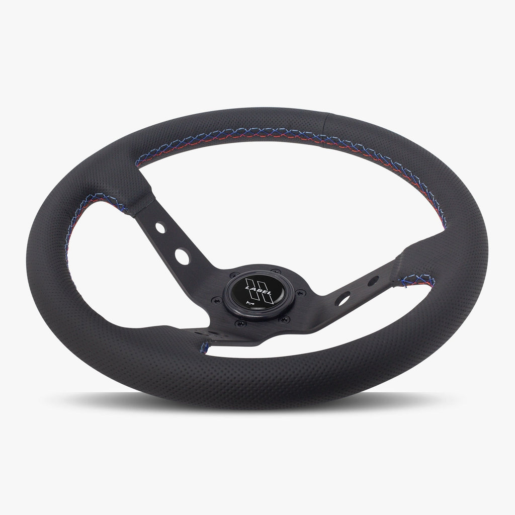 The Daytona | Black Perforated Leather | Black Spoke | Bavarian Stitch