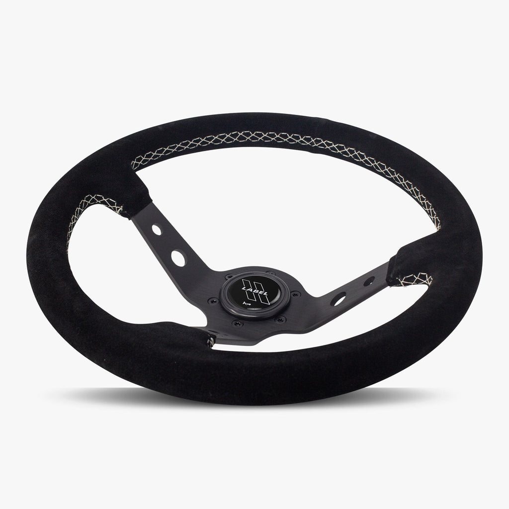The Daytona | Black Alcantara Suede | Black Spoke | White Stitch