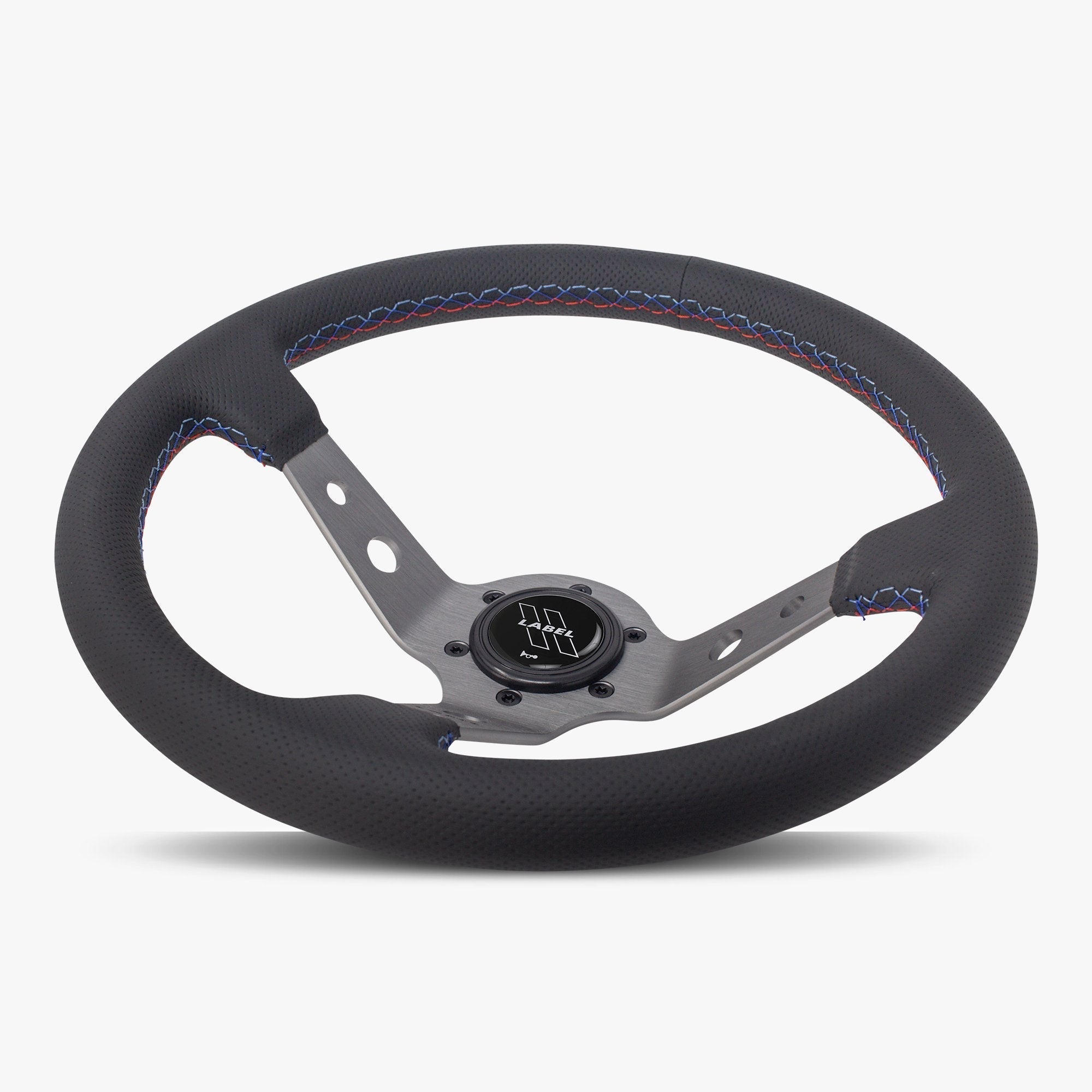 The Daytona | Black Perforated Leather | Graphite Spoke | RED Stitch