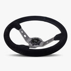 The Daytona | Black Alcantara Suede | Graphite Spoke | Black Stitch