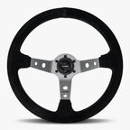 The Daytona | Black Alcantara Suede | Graphite Spoke | Black Stitch