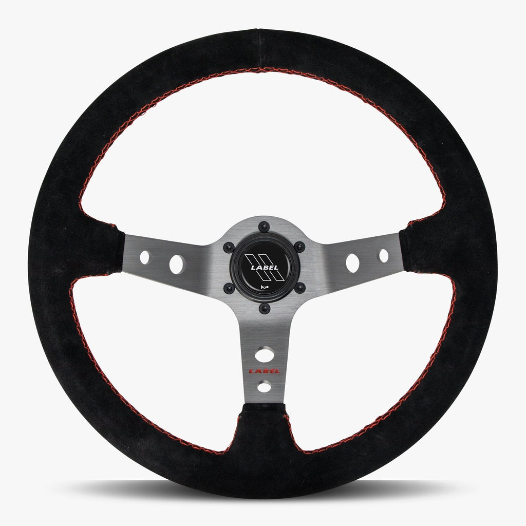 The Daytona | Black Alcantara Suede | Graphite Spoke | Red Stitch