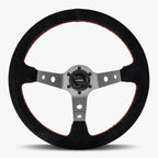 The Daytona | Black Alcantara Suede | Graphite Spoke | Red Stitch