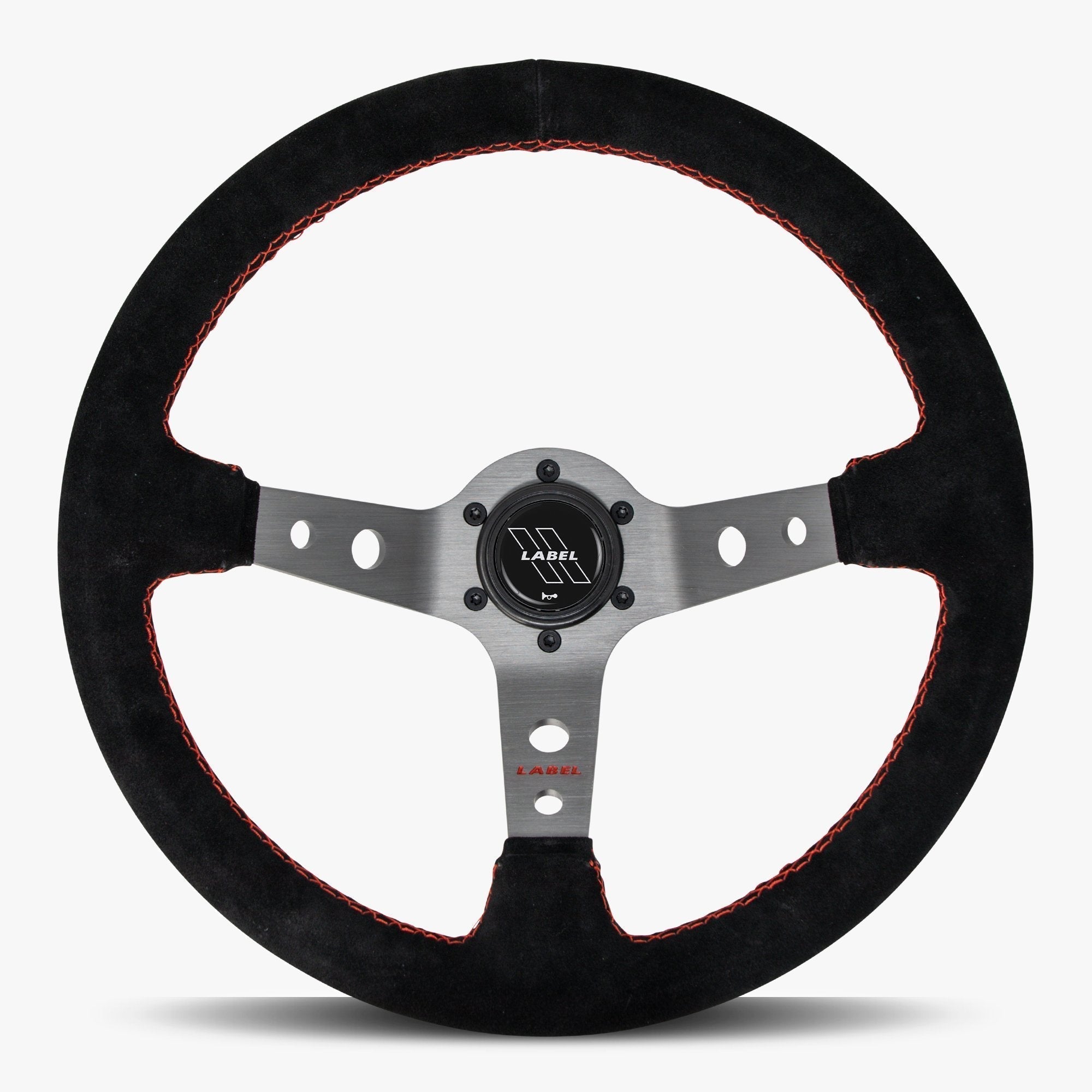 The Daytona | Black Alcantara Suede | Graphite Spoke | Red Stitch