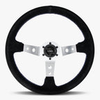 The Daytona | Black Alcantara Suede | Silver Spoke | Bavarian Stitch