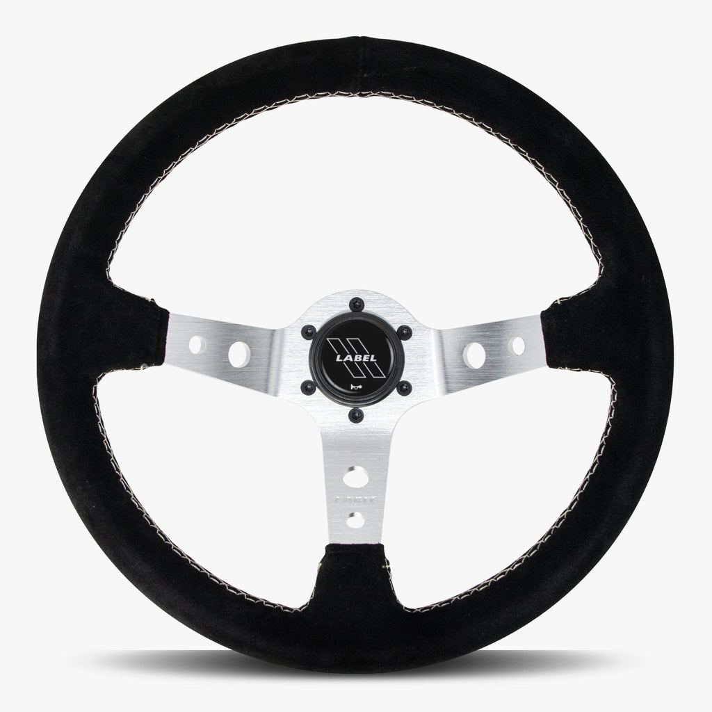 The Daytona | Black Alcantara Suede | Silver Spoke | White Stitch
