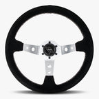 The Daytona | Black Alcantara Suede | Silver Spoke | White Stitch