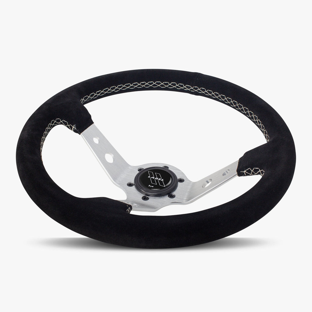 The Daytona | Black Alcantara Suede | Silver Spoke | White Stitch