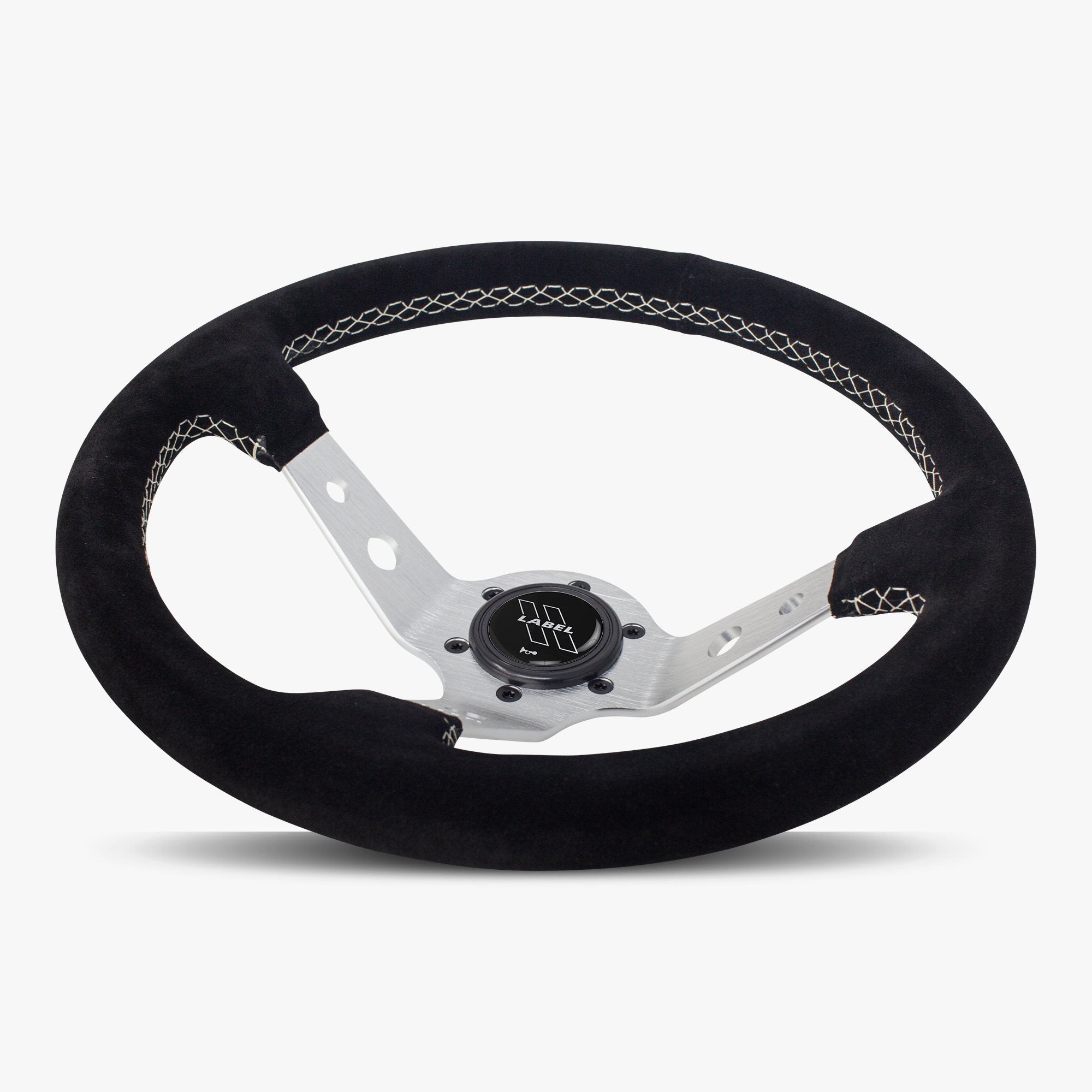 The Daytona | Black Alcantara Suede | Silver Spoke | White Stitch
