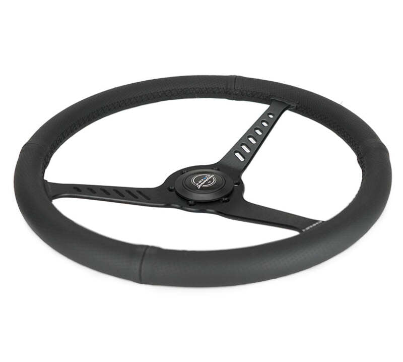 NRG Reinforced Stealth Wheel (380mm) 3 Spoke Center 1in Deep Dish - Perforated Leather Black Stitch