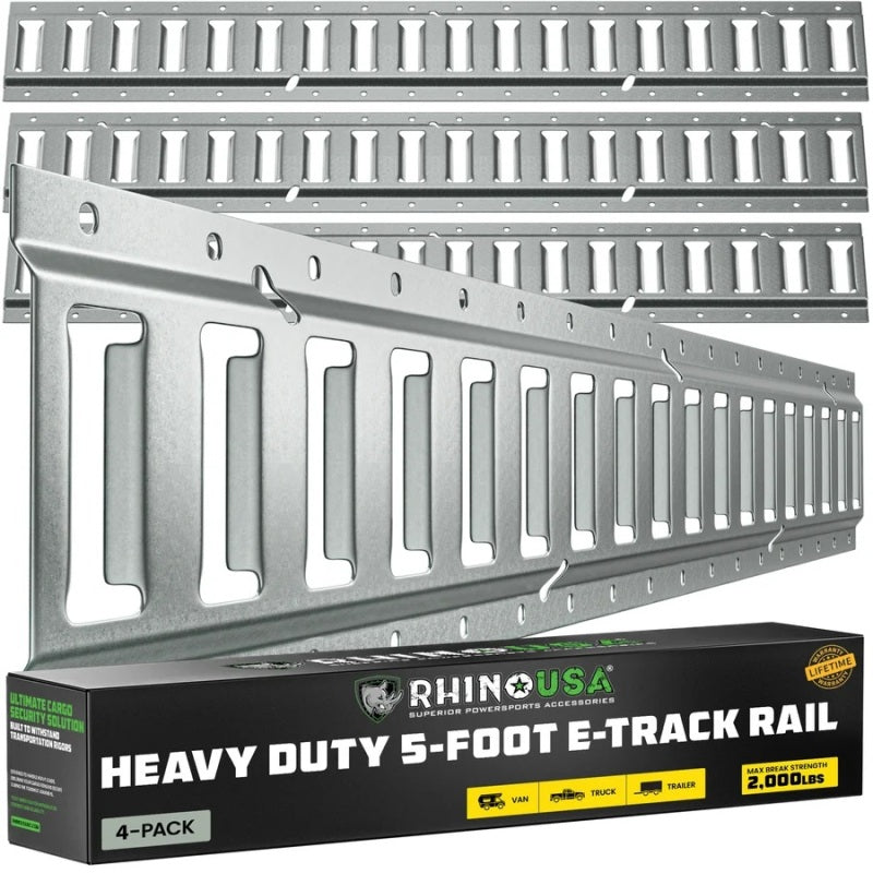 Rhino USA 5Ft E-Track Tie-Down Rails, Silver (4 Pack)