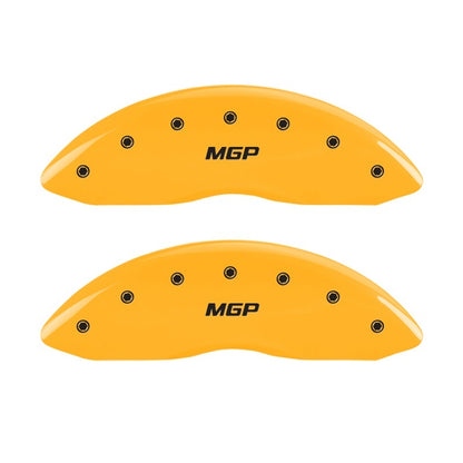 MGP 2 Caliper Covers Engraved Front MGP Yellow Finish Black Char 2005 Chevy Silverado 1500