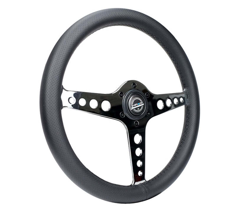 NRG Light Weight Gaming Steering Wheel - Driftz 350mm 3 Chrome Spokes Perforated Leather