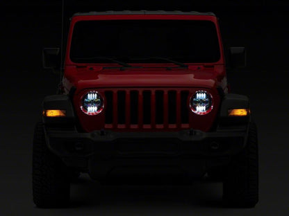 Raxiom 18-23 Jeep Wrangler JL Axial Series 9-In Angel Eye LED Headlights- Blk Housing (Clear Lens)