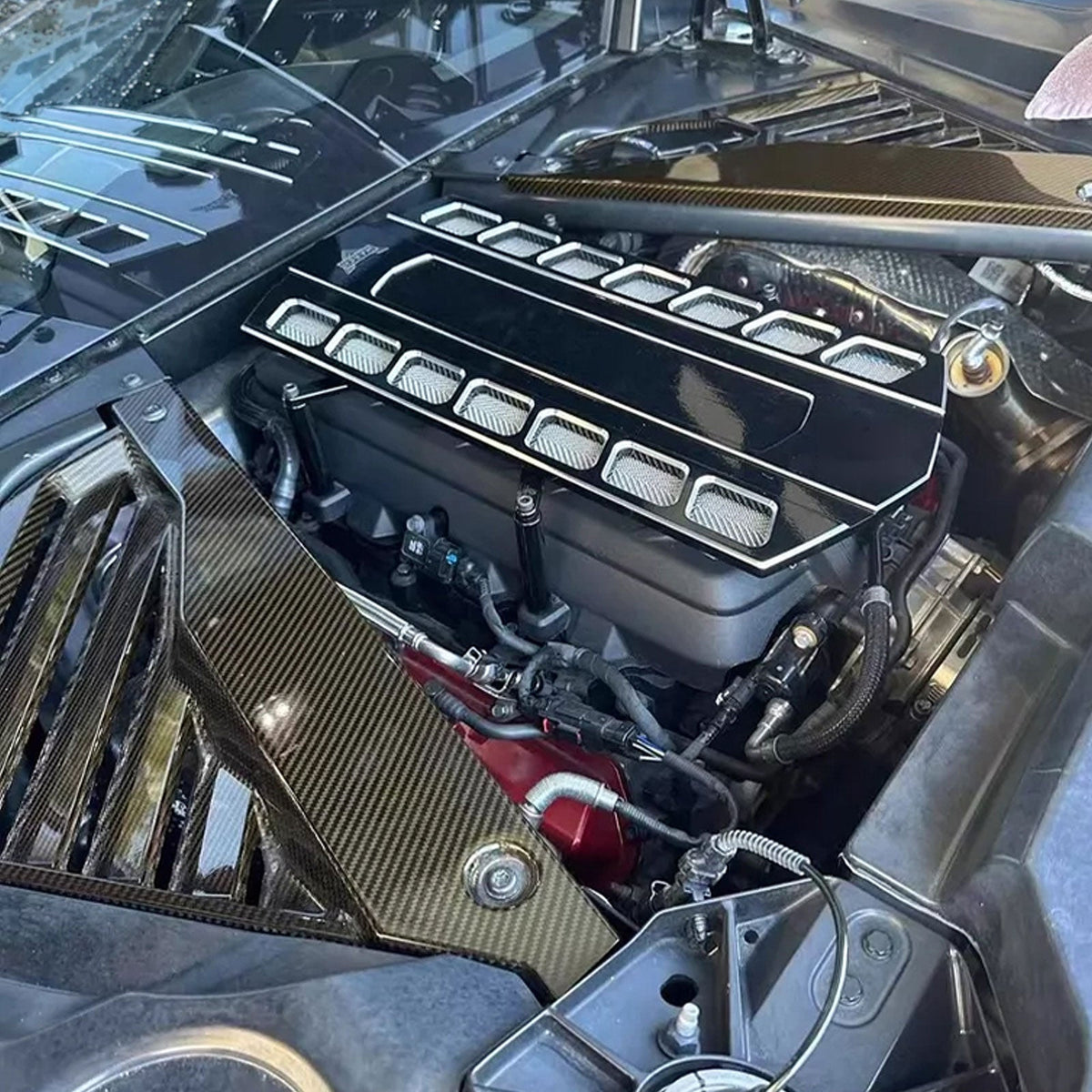Dry Carbon Fiber Engine Bay Cover Kit for Chevrolet Corvette C8 Stingray Z06 by Stratec Systems