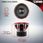 DS18 Hooligan Subwoofer 15in 4000 Watts RMS 2 ohm DVC