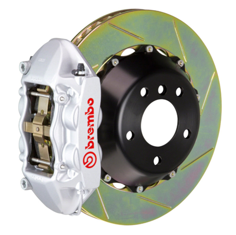 Brembo 08-13 M3 (E90/E92/E93) Rear GT BBK 4 Piston Cast 380x28 2pc Rotor Slotted Type-1-Silver