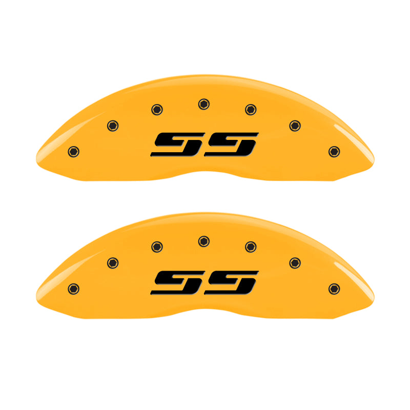 MGP 4 Caliper Covers Engraved Front & Rear Silverado SS Yellow Finish Black Char 2001 Chevy Tahoe