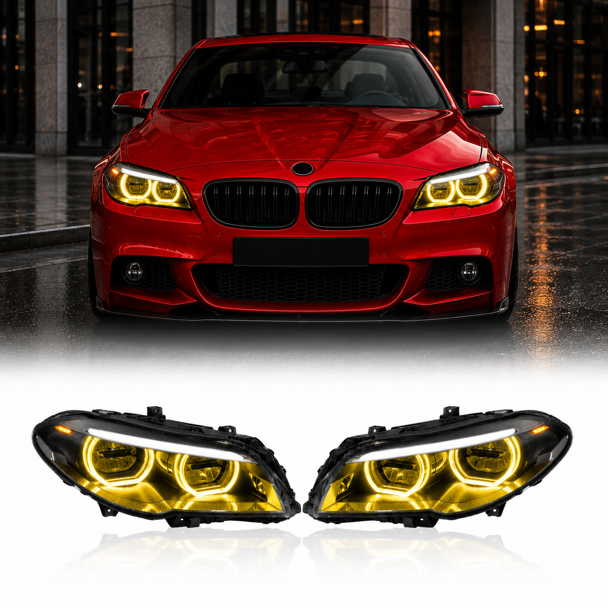 Led Headlights for BMW 5 Series F10 F18 Dual Color Headlamp Upgrade by Stratec Systems