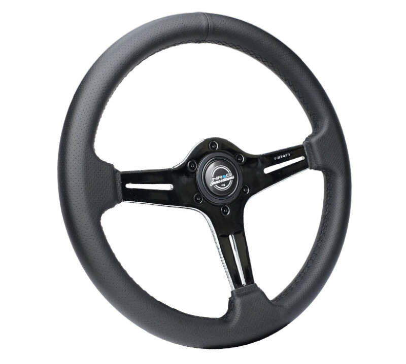 NRG Light Weight Gaming Steering Wheel - 350mm 3 Chrome Silver Spokes Perforated Leather