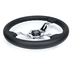 NRG Light Weight Gaming Steering Wheel - Splitz Chrome Silver Spokes Perforated Leather